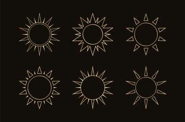 Wall Mural - golden boho celestial sun icon outline set. simple modern abstract design for templates, prints, web