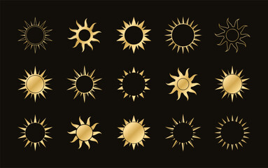 Wall Mural - Golden boho celestial sun icon logo set. Simple modern abstract design for templates, prints, web, social media posts