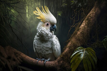 The Cockatoo Sits On A Branch. Generative AI.