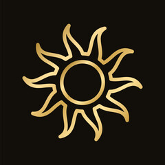 Wall Mural - Golden celestial sun icon logo. Simple modern abstract design for templates, prints, web, social media posts