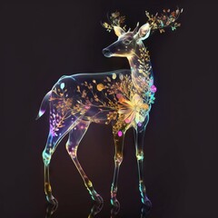 Poster - Generative AI of a deer with a floral ornament on a black background