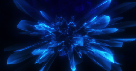 Poster - Abstract blue shiny glowing lines and waves energetic magical like a crystal, abstract background