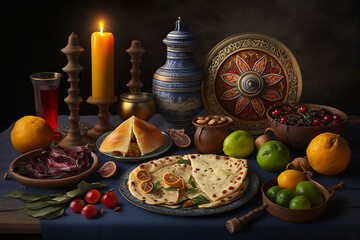 Wall Mural - ramadan food table Generative AI