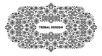 Sticker - Vector tribal cover template, decorative aztec border. Black and white art decoration shapes. Line style with space for text - geometric ethnic frame, luxury packaging, advertising, banner