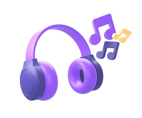 Wall Mural - 3d purple headphone and music note icon for UI UX web mobile apps social media ads designs