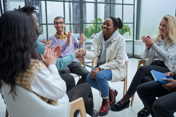 Wall Mural - A group of different people are talking about something.