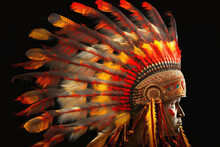 Beautiful Feathered Cap Of Indian Chief, Colorful Feathers, Headdress Of Warrior, Tribal Elder