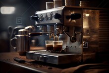Espresso Machine Making Coffee In Pub And Restaurant