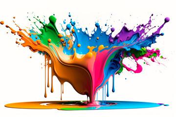 Exploding liquid paint in rainbow colors with splashes