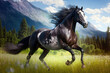 horse running on meadow on a sunny day, generative AI