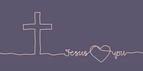 Cross and Jesus loves you text in thin lines style