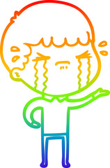 rainbow gradient line drawing cartoon man crying