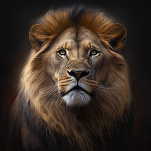 AI Illustration Of A Portrait Of A Lion Posing And Staring.