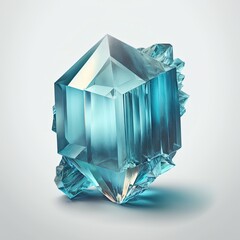 Wall Mural - Front view of shining bright aquamarine gemstone illustration on a white background. Generative AI illustration.