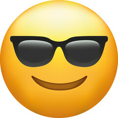high quality emoticon with sunglasses. emoji vector. cool smiling face with sunglasses