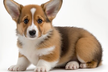 Poster - Full grown Welsh Corgi puppy on a white background. Generative AI