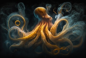 Wall Mural - Haunted octopus in smoke illustrative example Generative AI