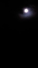 Wall Mural - Magical full moon at night. Telephoto view of mysterious clouds flying against the bright full moon. Real midnight footage with black background and copy space. Creepy halloween sky, astrology concept