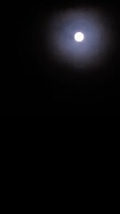 Wall Mural - Magical full moon at night. Telephoto view of mysterious clouds flying against the bright full moon. Real midnight footage with black background and copy space. Creepy halloween sky, astrology concept