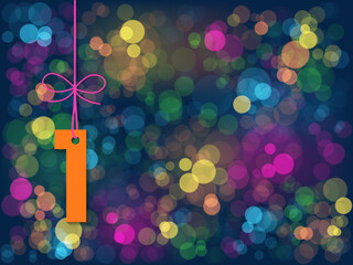 Wall Mural - No 1 suspended by string on background of colorful bokeh lights