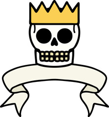 tattoo with banner of a skull and crown