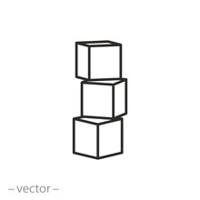 Stacked Cubes Icon, Pile Boxes On Top Of Each Other, Thin Line Symbol On White Background - Editable Stroke Vector Illustration Eps10