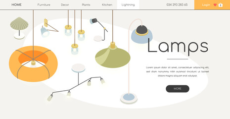 Wall Mural - designer lamps and fixtures - line design style isometric web banner