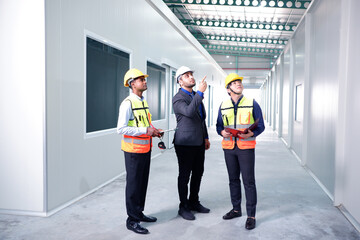  Warehouse engineering and factory inspectors industry concept.