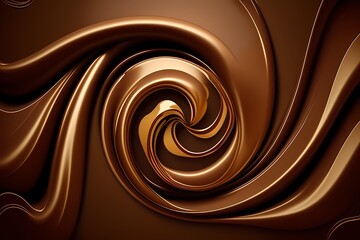 Chocolate melted with swirls, silky liquid chocolate background, generative ai illustration