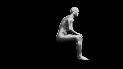 Beautiful young man posing, isolated on black background. 3d illustration (rendering). Silver mannequin, android