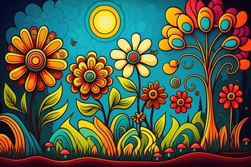 colorful flowers, Spring illustration digital art for background, created using generative ai