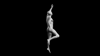 Beautiful young man posing, isolated on black background. 3d illustration (rendering). Silver mannequin, android