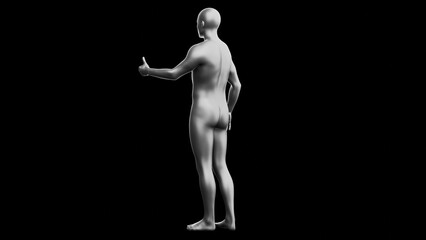 Beautiful young man posing, isolated on black background. 3d illustration (rendering). Silver mannequin, android