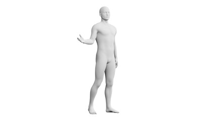 Beautiful young man posing, isolated on white background. 3d illustration (rendering). Artificial intelligence, android, mannequin