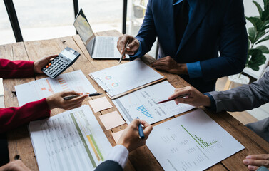 Aufkleber - business adviser meeting to analyze and discuss the situation on the financial report in the meeting room.Investment Consultant, Financial advisor and accounting concept