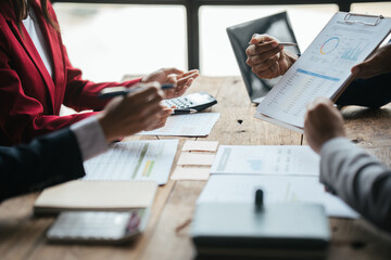 Aufkleber - business adviser meeting to analyze and discuss the situation on the financial report in the meeting room.Investment Consultant, Financial advisor and accounting concept