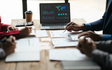 Aufkleber - business adviser meeting to analyze and discuss the situation on the financial report in the meeting room.Investment Consultant, Financial advisor and accounting concept