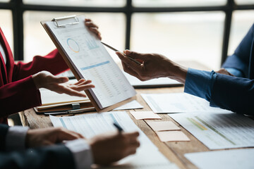 Aufkleber - business adviser meeting to analyze and discuss the situation on the financial report in the meeting room.Investment Consultant, Financial advisor and accounting concept