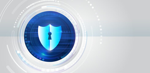 Poster - Abstract high tech background. Data security system, information, or network protection. Cyber security and data protection. Shield icon, future technology for verification.