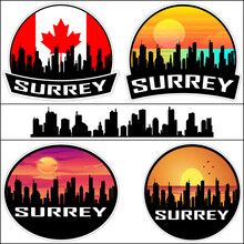 Surrey Skyline Silhouette Canada Flag Travel Souvenir Sticker Sunset Background Vector Illustration SVG EPS AI