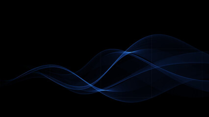 Wall Mural - Abstract vector blue wave design element on dark background. Science or technology. Design element