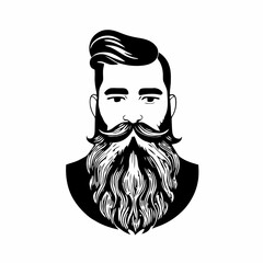 bearded hipster man face portrait sketch drawing. hairstyle head guy. barbershop emblem, logo concep