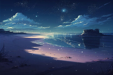 Wall Mural - Night in the sea with stars. Generative AI.