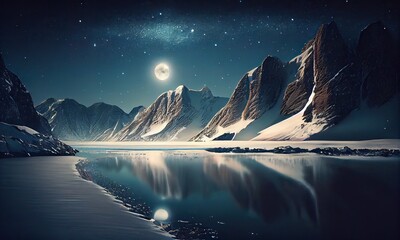 Wall Mural - Beautiful snow-capped mountains against the Fantastic starry sky. landscape and snow-capped peaks and the Beautiful starry night. Generative Ai.