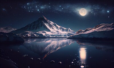 Wall Mural - Beautiful snow-capped mountains against the Fantastic starry sky. landscape and snow-capped peaks and the Beautiful starry night. Generative Ai.