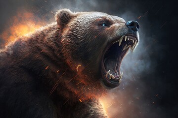 Wall Mural - unrelenting rage: an intense and furious bear generative ai