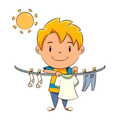 Wall Mural - Kid hanging clothes, drying, sun