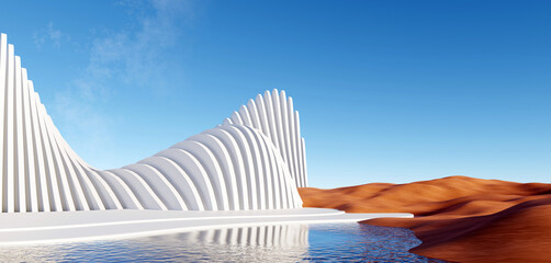 Wall Mural - 3d render surreal white minimal architecture background with geometric shapes, abstract fantastic de