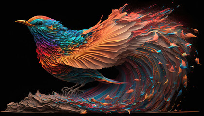 Poster - beautiful illustration of an abstract bird background with colorful splashes, generative ai