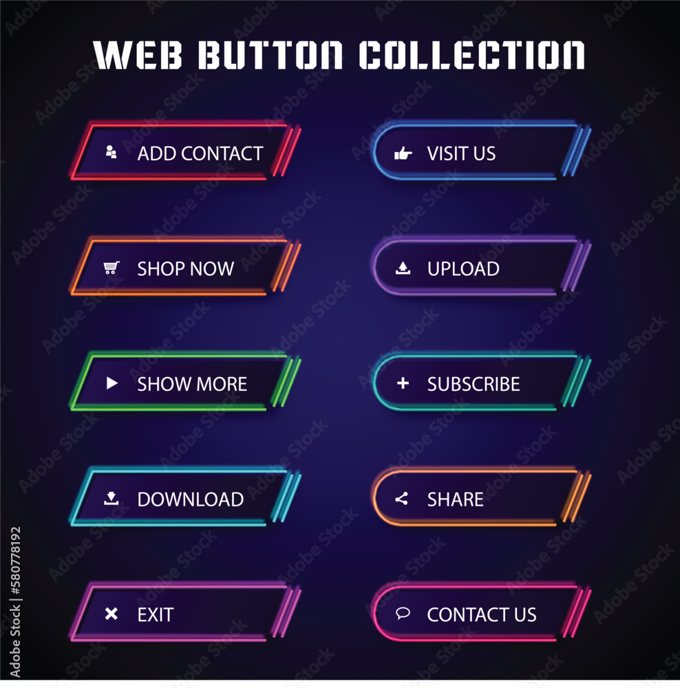 Realistic neon call to action button set Stock Vector | Adobe Stock